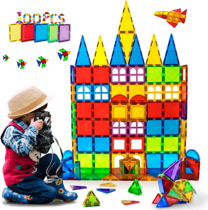 MAGBLOCK Magnetic Tiles Toys for Kids Magnet Building Tiles 100 Pcs Magnetic Blocks Preschool Building Sets Educational Toys for Toddlers Boys and Girls.