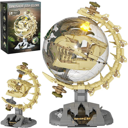 Dinosaur Skull Fossils Globe Building Set,360° Rotatable Globe Display Model with LED Light,STEM Skeleton Model Educational Toy, Gifts for Boys and Girls Ages 14+