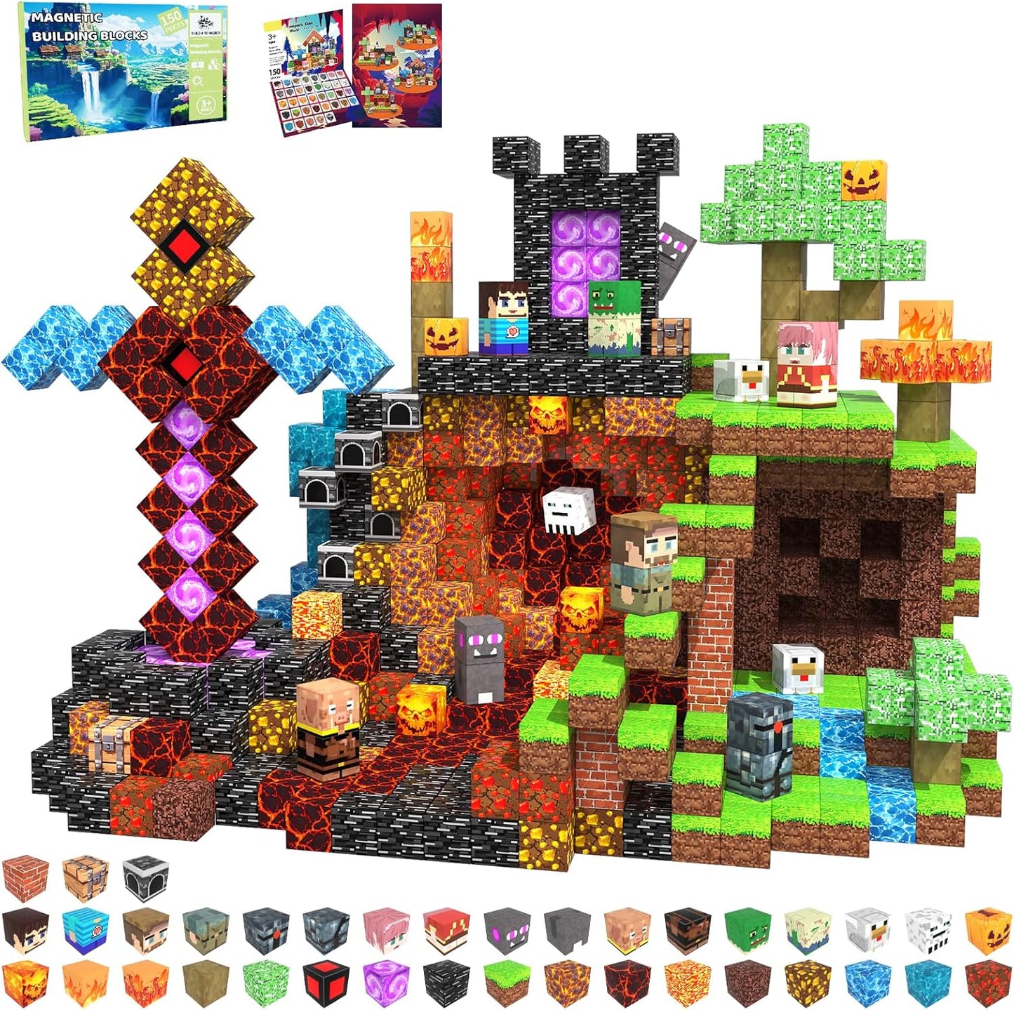 Magnetic Blocks Toys for Kids, 100 PCS Building Blocks Cubes, Stacking Magnetic Tiles Toys for Kids Toddlers Boys Girls Ages 3 4 5 6 7 8-12 Birthday Gifts Party Supplies (Underworld)