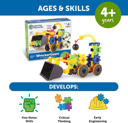 Learning Resources Gears WreckerGears, STEM Activities, Fine Motor Skills, Toddler Explorer Kit, Science and Construction, Boys and Girls Gifts, 47 Pieces, Ages 4 and Up
