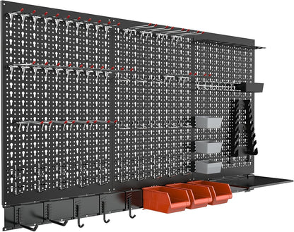 TORACK 109 PCS Pegboard Wall Organizer 4 ft. Garage Metal Pegboard Utility Tool Storage Kit w/Toolboard Hooks & Pegboard Hooks Accessories, Wall Mounted Storage Bins & Shelf