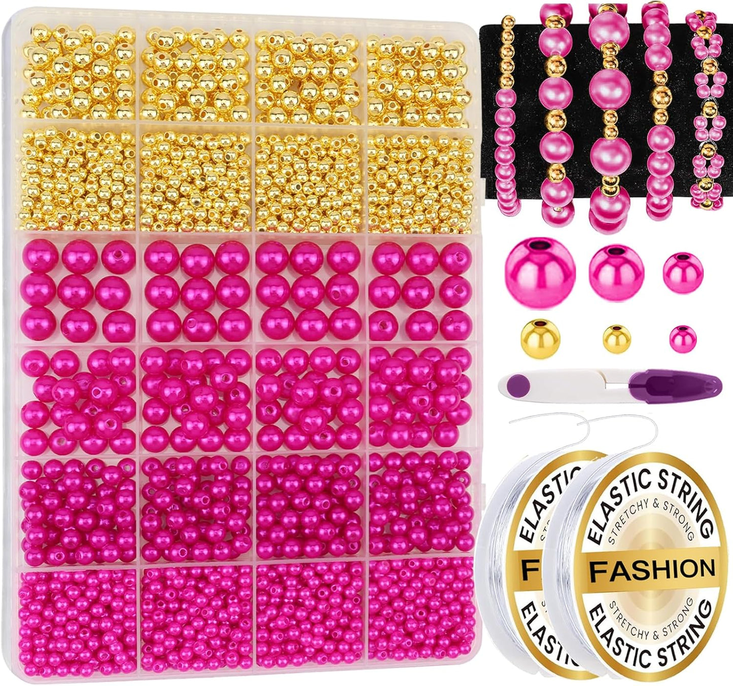 Hpebl 2136PCS Beads for Bracelets Pearl Bracelet Making Kit Friendship Bracelet Kits Bracelet Bead Kits Small Pearl Bead and Gold Beads Beading Kit for Bracelets Jewelry Making Kit