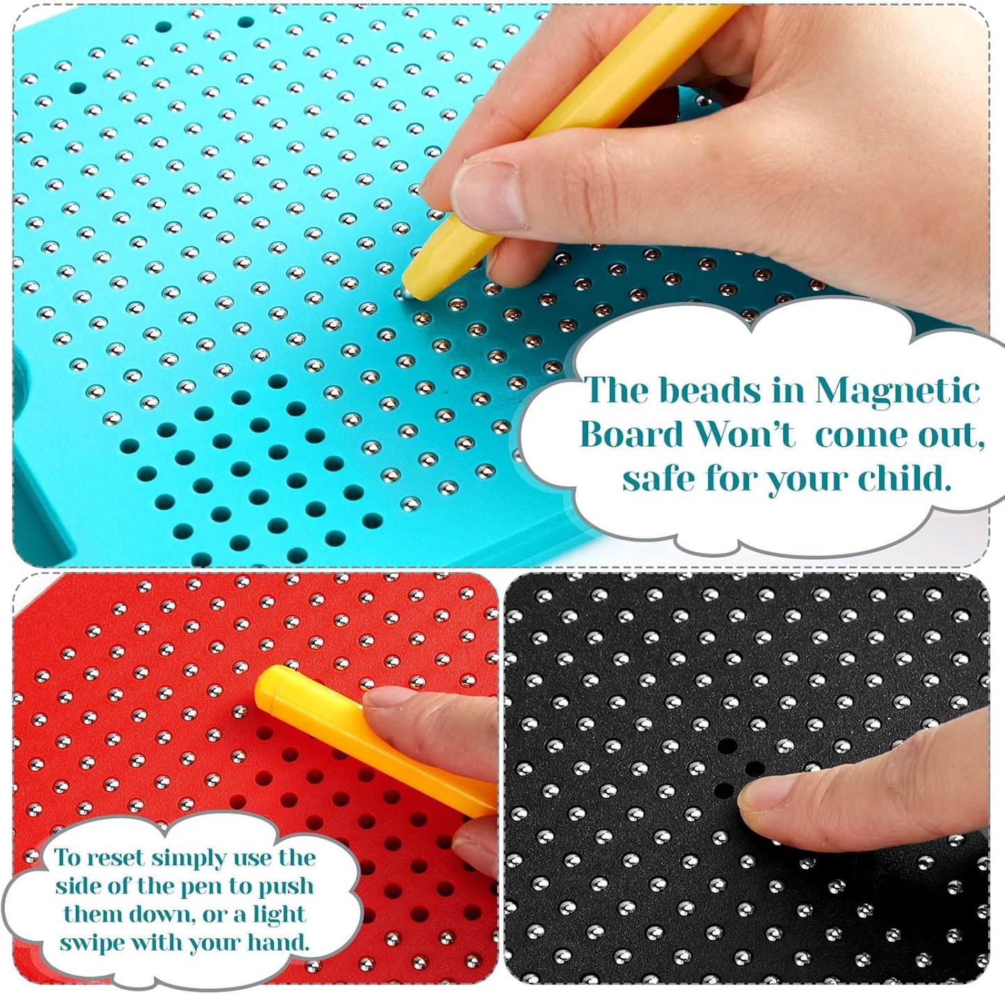 Yexiya 3 Pcs Magnetic Drawing Board for Kids, Toddler Travel Drawing Kit Magnet Sketch Thread Board with Stylus Pen and Beads Toy for Child Quiet Time Activities (7 x 8.5 Inches,Blue)