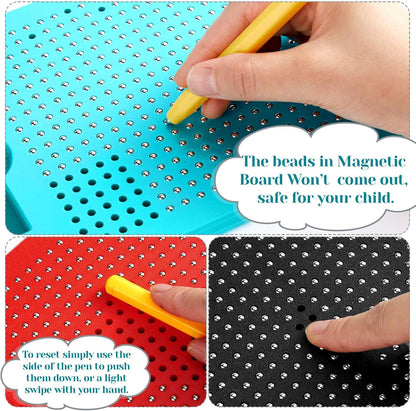 Yexiya 3 Pcs Magnetic Drawing Board for Kids, Toddler Travel Drawing Kit Magnet Sketch Thread Board with Stylus Pen and Beads Toy for Child Quiet Time Activities (7 x 8.5 Inches,Blue)