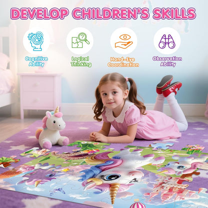 Jumbo Floor Puzzle for Kids,48 Piece Unicorn Large Jigsaw Puzzles,Puzzle for Toddler Ages 3-5,Fun Educational Preschool Learning Toy Easter Gift for Boys & Girls Ages 4-8