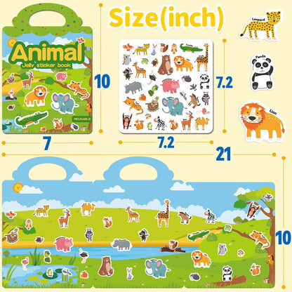6 Sets Reusable Sticker Book for Toddlers 3-6, Jelly Sticker Books for Toddler, Travel Sticker Activity Toys for Kids 3 4 5 6 Years Old Girls & Boys