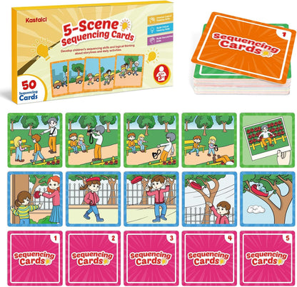 Kasfalci Sequencing Cards, Sequence Game for Kids, Speech Therapy Materials for Autism, Improve Storytelling,Social Skills, Sentence Building, Preschool Learning Activities for Classroom & Homeschool