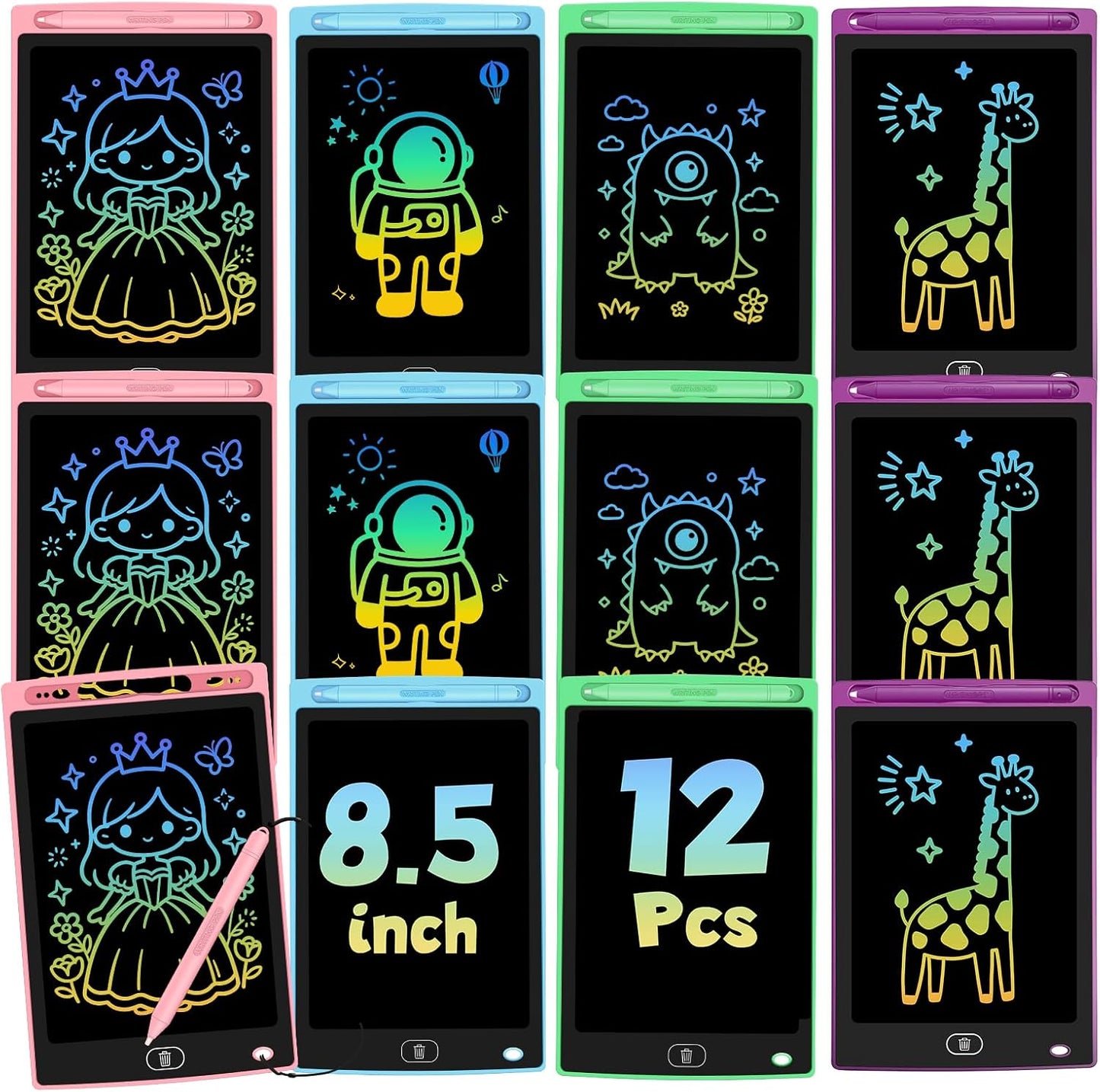 4 Pack LCD Writing Tablet for Kids, Erasable and Reusable Toddler Doodle Board in 8.5 inch, Ideal Educational Drawing Pad for Learning Toy for Ages 3-8 Gifts for Girls Boys