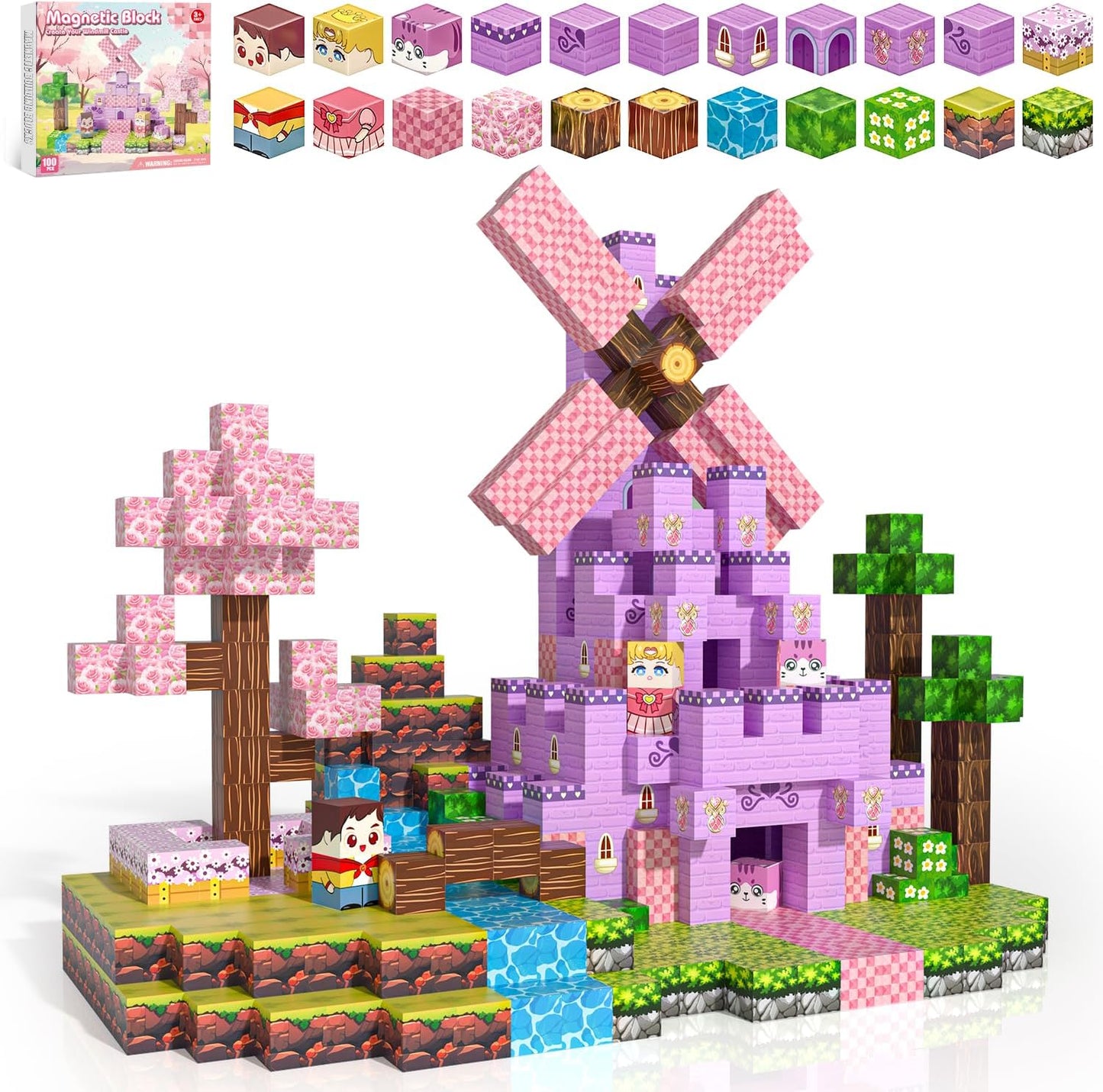 100PCS Magnetic Blocks, Magnet Tiles Toys for Kids, Magnetic Building Blocks Cubes, STEM Montessori Stacking Magnets for Kids, Birthday Gifts for Boys and Girls Age 3+ Years Old