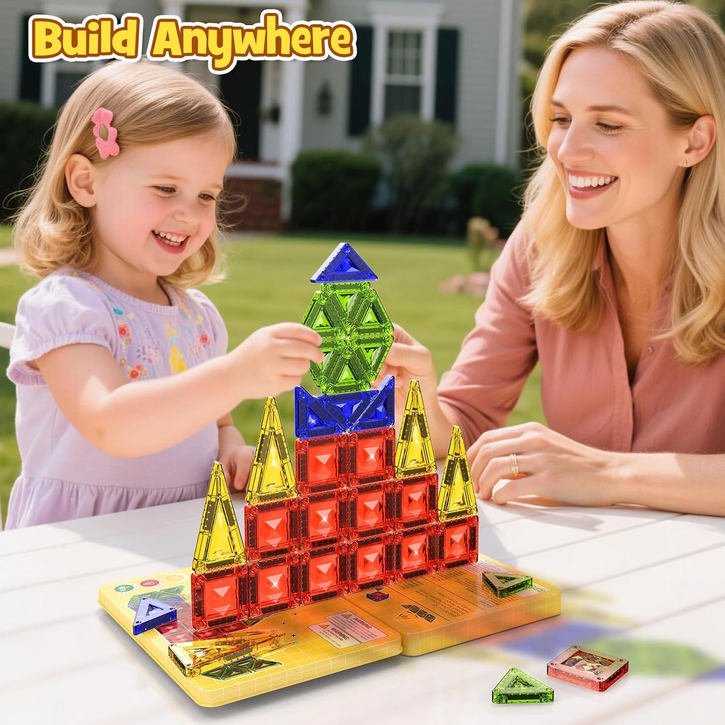 42-Piece Mini Magnetic Tiles Travel Set with Metal Storage Box - Portable STEM Building Blocks for Kids Ages 3-8, Montessori Educational Toys for Airplane & Car Rides, Gift for Boys & Girls