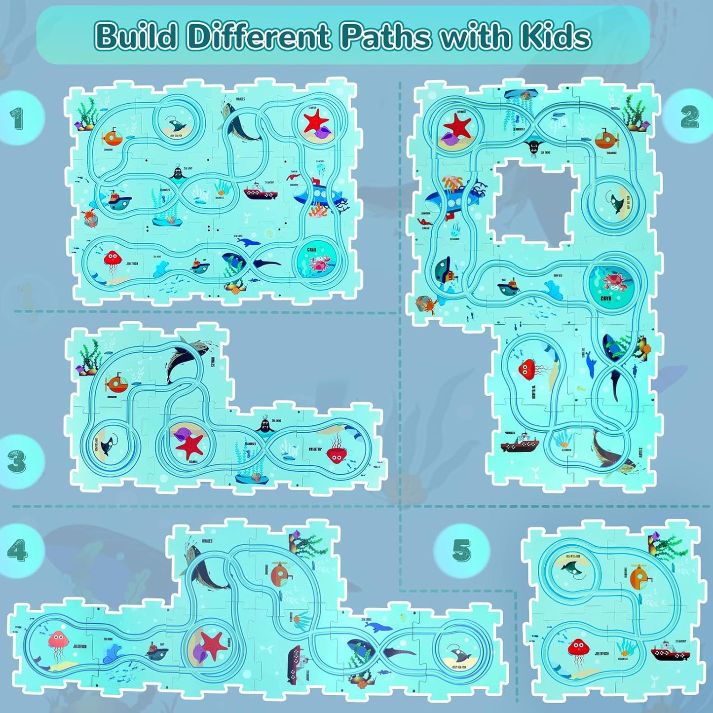 Plastic Floor Puzzles for Kids Ages 3-5, Puzzle Track Car Play Set, Educational Montessori Toys for 3 4 5 6 Year Old Boys, 3 4 5 6 Year Old Boy Birthday Gift, Boy Toys Age 3