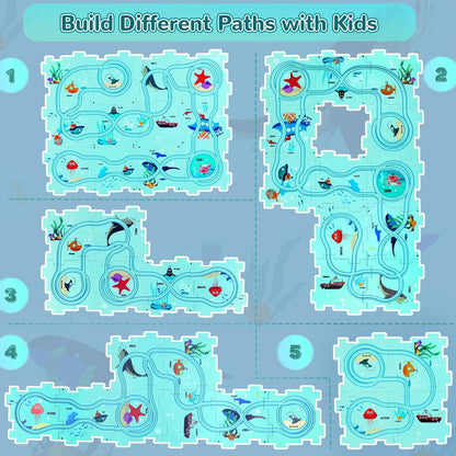 Plastic Floor Puzzles for Kids Ages 3-5, Puzzle Track Car Play Set, Educational Montessori Toys for 3 4 5 6 Year Old Boys, 3 4 5 6 Year Old Boy Birthday Gift, Boy Toys Age 3