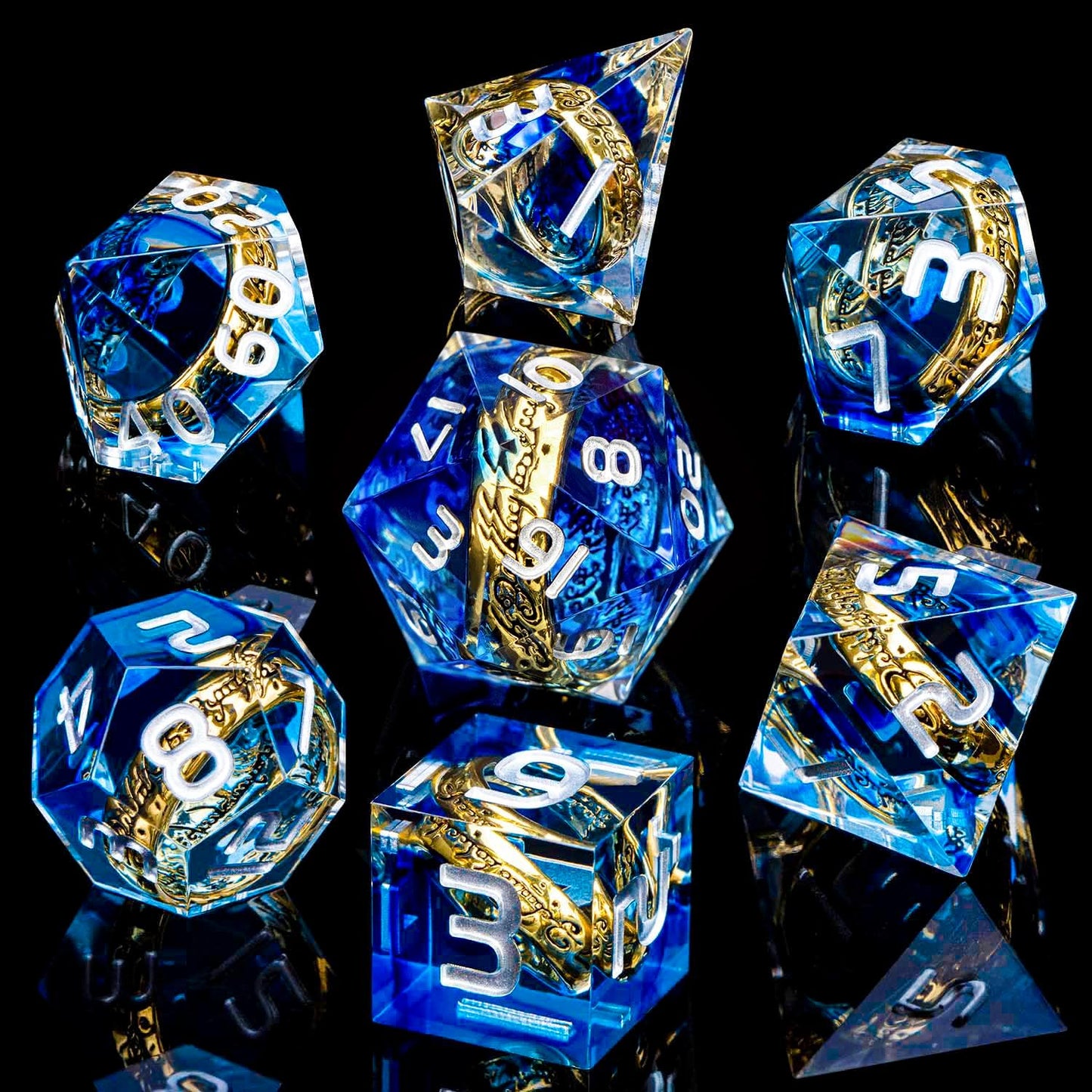 Magic Golden Ring DND Dice Set Sharp Edge Red Resin Dice with Box, for use with Dungeons Dragon RPG D&D Tabletop Games Lord D and D Polyhedral Dice Set