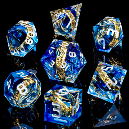 Magic Golden Ring DND Dice Set Sharp Edge Red Resin Dice with Box, for use with Dungeons Dragon RPG D&D Tabletop Games Lord D and D Polyhedral Dice Set