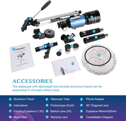 AOMEKIE 40/400 Portable Telescopes with Tabletop Tripod 2 Eyepieces for Kids and Astronomy Beginners with Finderscope and Compass,Space,Gifts(32, x)