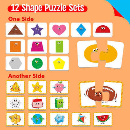 48 Food Matching Puzzles with Error-Correction Mechanism Pre-Primer in 2 Pieces, Perfect for Preschool Learning (24 Blocks Double Sided)