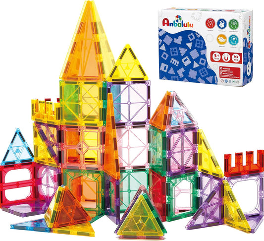 Anbalulu Magnetic Tiles 100PCS with 2 Cars, STEM Educational Building Blocks for Kids Ages 3-9, Magnet Construction Toys Gift for Toddlers