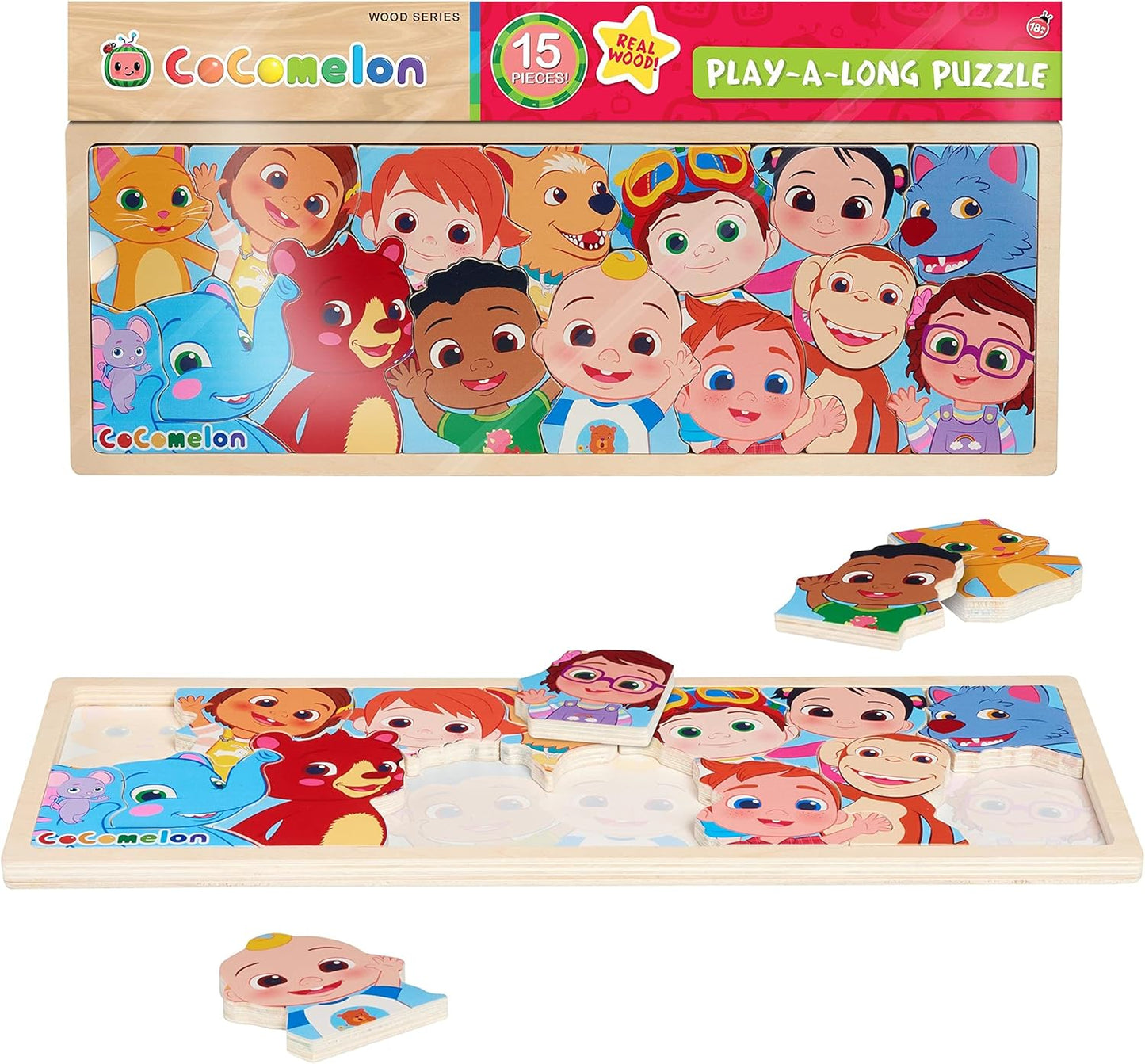 CoComelon 51-piece Classic ABC Wooden Block Set, Preschool Building Toys, Learning and Education
