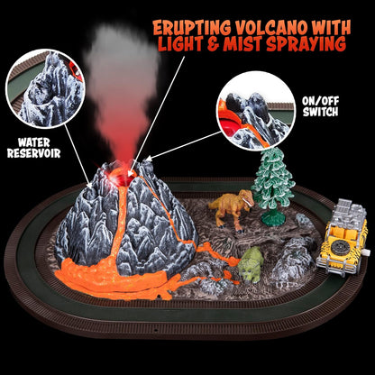 ArtCreativity Dinosaur Playset with Volcano Eruptions, Sounds & Wind-up Truck