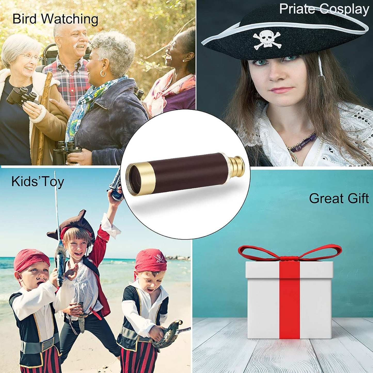 Pirate Spyglass Telescope, Caribbean Collapsible Spyglass 25x30 High Powered Zoomable Pirate Monocular Telescope Handheld Telescope Pirate Spyglass for Bird Watching Hunting Hiking Travelling