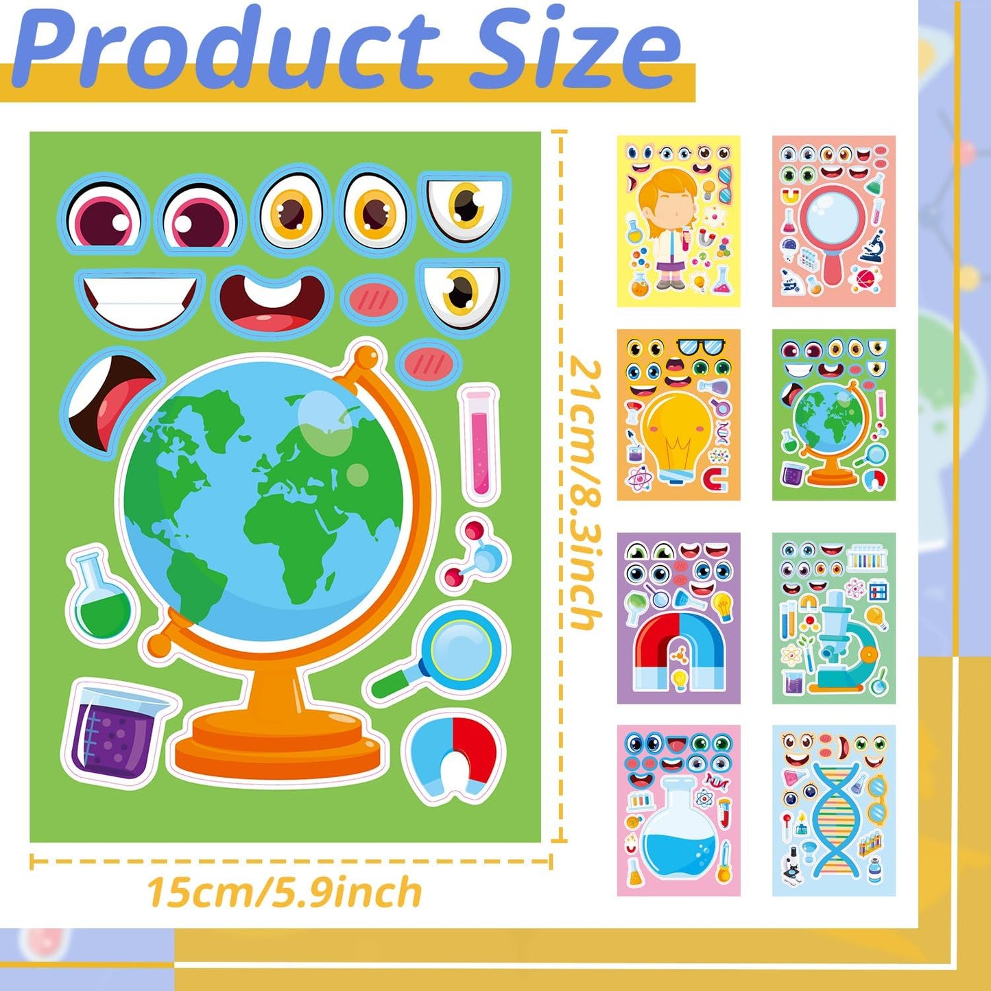 24-Sheet Make Your Own Science Sticker Kit | Microscope, DNA & Scientist Designs - Reusable Educational Decor for Classrooms & Kids Rooms