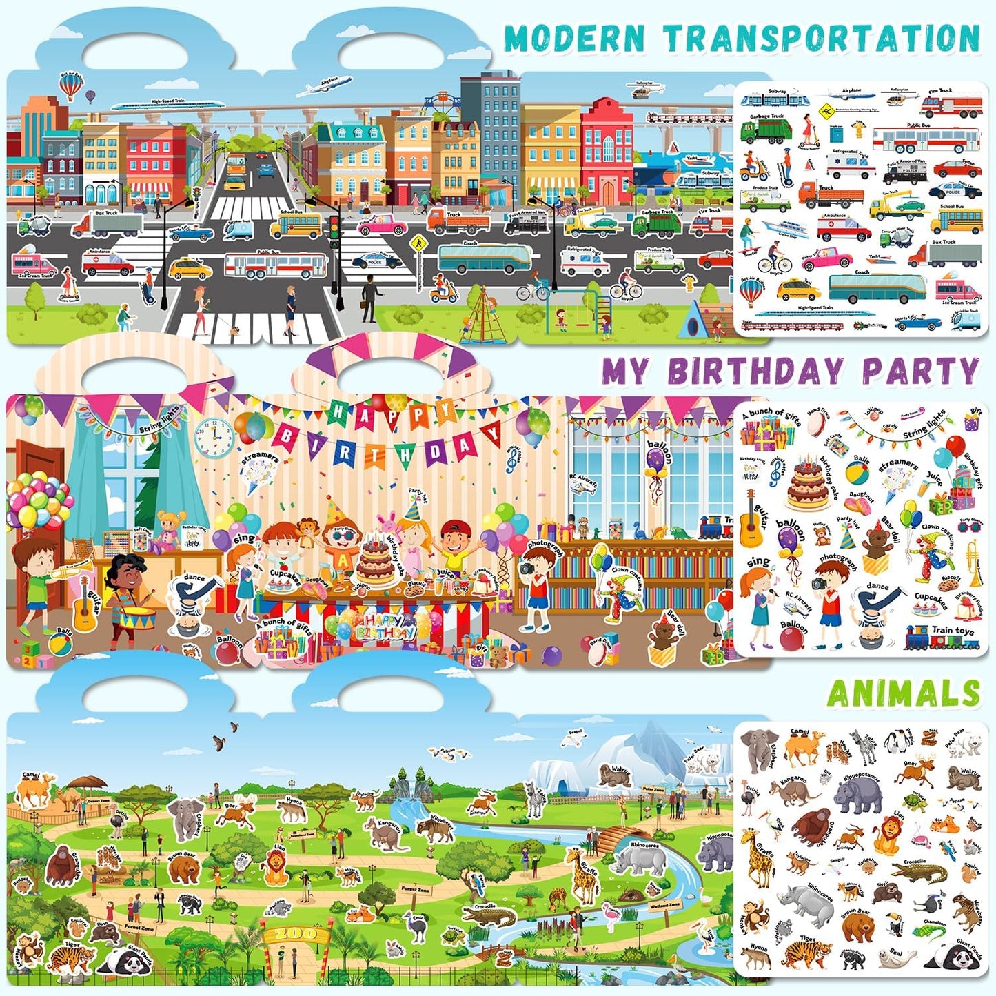 6 Sets Reusable Sticker Book for Toddlers 3-6, Jelly Sticker Books for Toddler, Travel Sticker Activity Toys for Kids 3 4 5 6 Years Old Girls & Boys