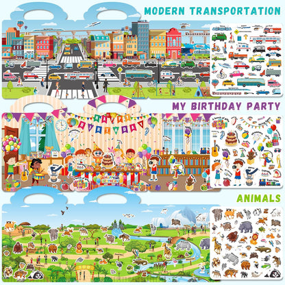 6 Sets Reusable Sticker Book for Toddlers 3-6, Jelly Sticker Books for Toddler, Travel Sticker Activity Toys for Kids 3 4 5 6 Years Old Girls & Boys