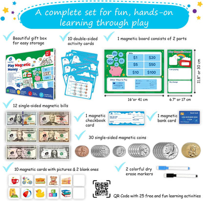 Simply magic 70 PCS Magnetic Money for Classroom - Play Money for Teaching, Money Manipulatives & Activities, Pretend Play Money for Kids, Money Magnets, Learning Coins, Bills - Toddler Money Games