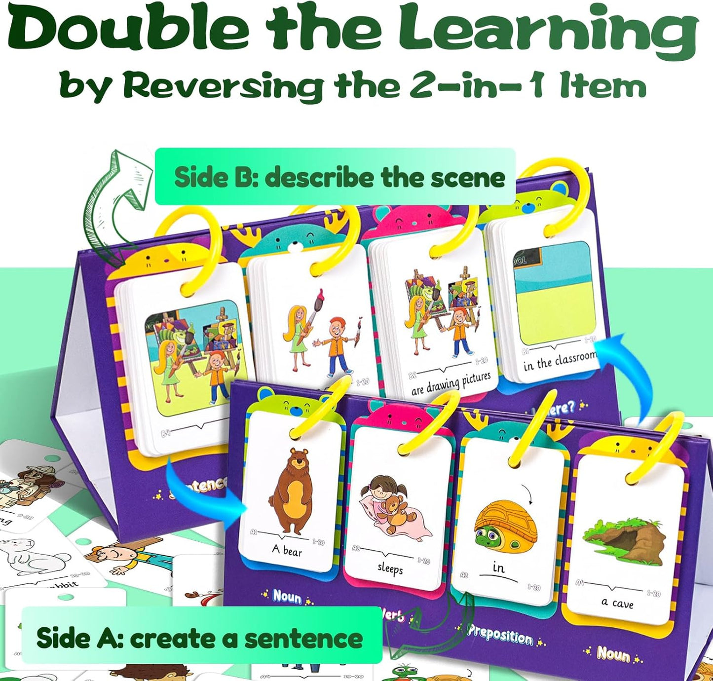 Kids Learning Calendar Set - Sentence Building Pocket Chart, Descriptive Word Games Flash Cards for Phonics Practice, Puzzle Pocket Chart for Classroom Homeschool Kindergarten (Sentence)