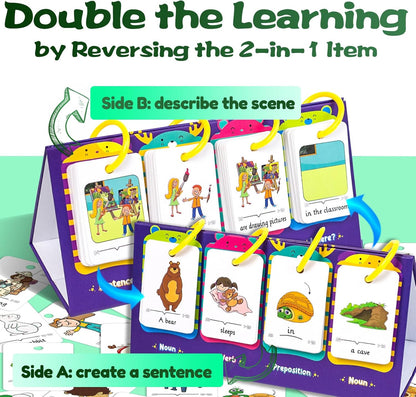 Kids Learning Calendar Set - Sentence Building Pocket Chart, Descriptive Word Games Flash Cards for Phonics Practice, Puzzle Pocket Chart for Classroom Homeschool Kindergarten (Sentence)