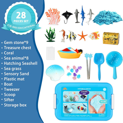 AGENTLAN Ocean Sensory Bin, Ocean Sensory Water Toys with Sea Animal for Toddlers Boys and Girls, Kids Toys Gift Sand Box for Age 3 4 5 6 7 8