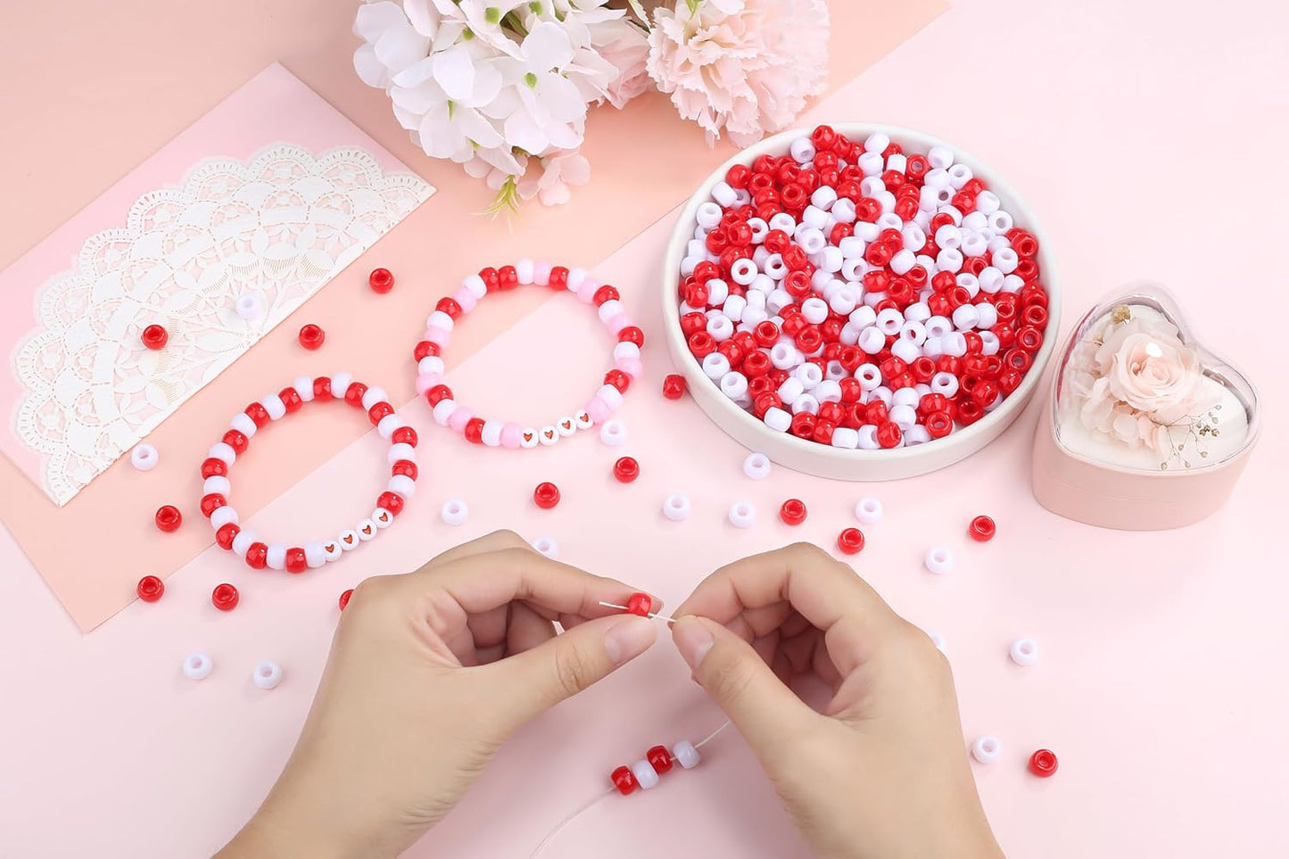 Red Pony Beads 1000Pcs 9mm Pony Beads Bulk Red Perler Beads for Friendship Bracelets Kandi Beads Hair Beads for Braids Beads for Crafts