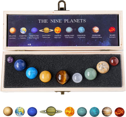 Runyangshi Nine Planets Solar System Model Crystal Ball - Natural Crystal Gemstone Marble Space Home Desk Decoration - Creative Gifts