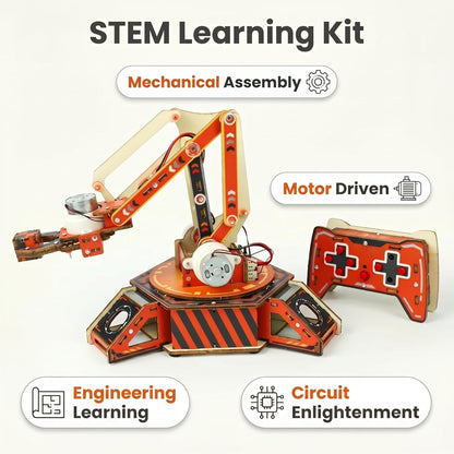 STEM Robotic Arm Kit for Kids 8+, RC Robot Building Kit, Mechanical Grabber Toy with 360° Rotation, Wooden Engineering Set