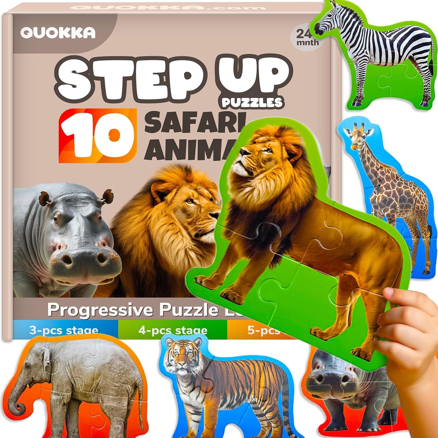 QUOKKA Toddler Puzzles Ages 2-4 - Large Floor Puzzles for Kids 3-5 - 8 Realistic Animal Shapes | Extra Thick Cardboard | Preschool Learning Game - 40 Big Piece Gift for Toddlers 1-3 Years Old