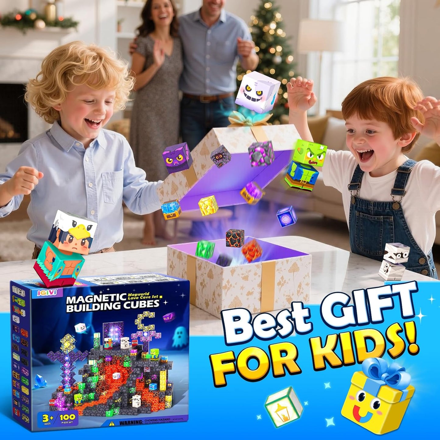 Magnetic Blocks - Build Mine 3D Magworld Forest Lava Set, STEM Magnetic Building Blocks for Kids Ages 4-6 6-8 8-12, Educational Sensory Toys for Toddlers, Birthday Gifts for 3+ Years Old Boys & Girls