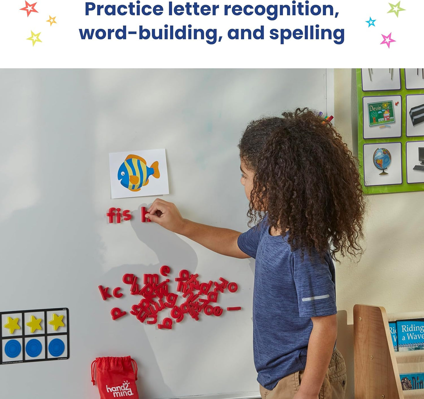 hand2mind Rainbow Lowercase Magnetic Letters, Plastic Magnetic Letters for Classroom, Alphabet Letters for Kids, Letter Recognition for Kindergarten, Word Building Letter Magnets for Kids (Set of 6)