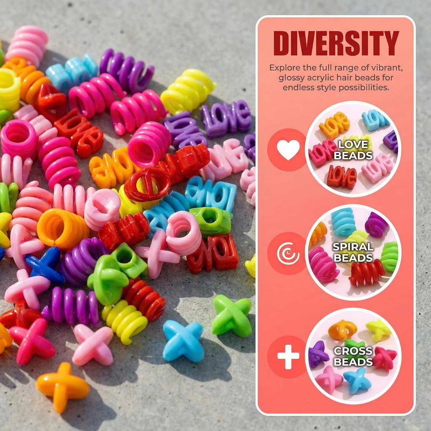 60Pcs Beads for Hair Braids Kids Easy Acrylic Bead Set Jumbo Large Bead for Girls Big Hair Accessories Toddler Beads for Braiding and Cute Hairstyle Decoration