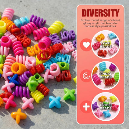 60Pcs Beads for Hair Braids Kids Easy Acrylic Bead Set Jumbo Large Bead for Girls Big Hair Accessories Toddler Beads for Braiding and Cute Hairstyle Decoration