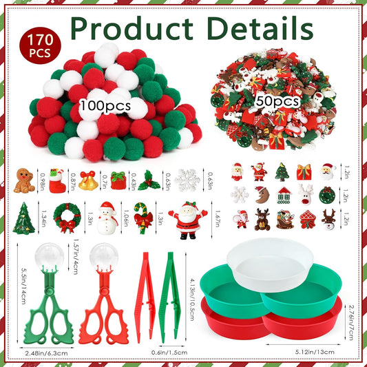 170 Pcs Christmas Sensory Bin Items Christmas Miniature Figurines Counting Sorting Sensory Bin Filler Xmas Resin Fine Motor Red Green Counts for Xmas Counting Decor