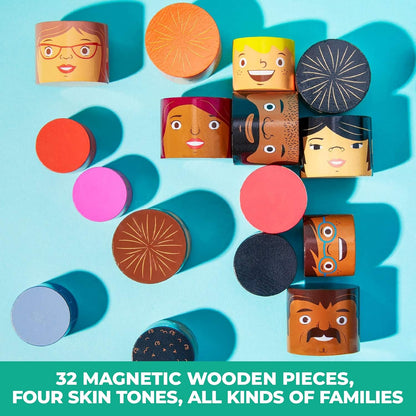 16-Piece Multiracial Magnetic Friends Play Set, Wooden Diversity Building Blocks for Kids, Multicultural Dolls for Creative Play & SEL Development – Ages 1+