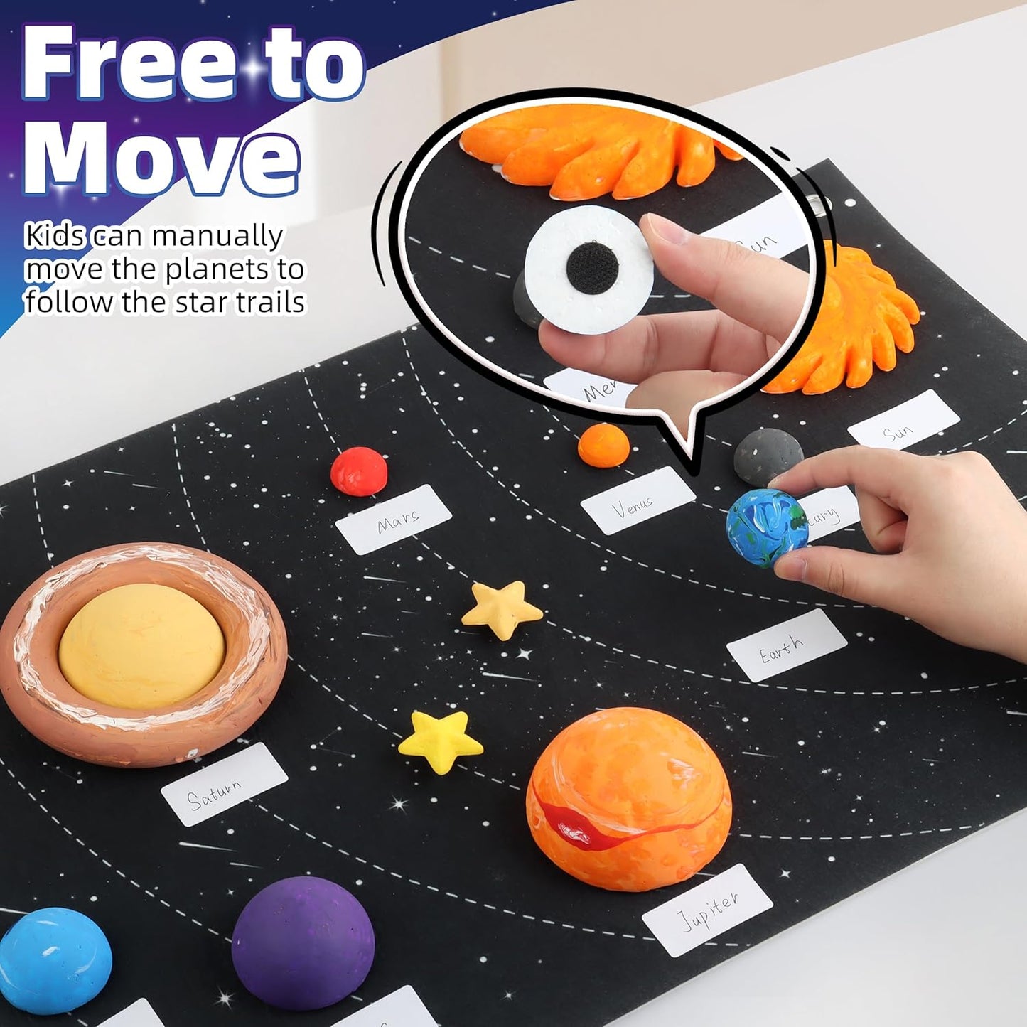 Solar System Project Kit for Kids, Solar System Model Toy Kit for Kids, Learn School Space Planet Science Project of Mix Foam Balls, Planet Felt Board, Brushes, Adhesive Hooks, Instruction