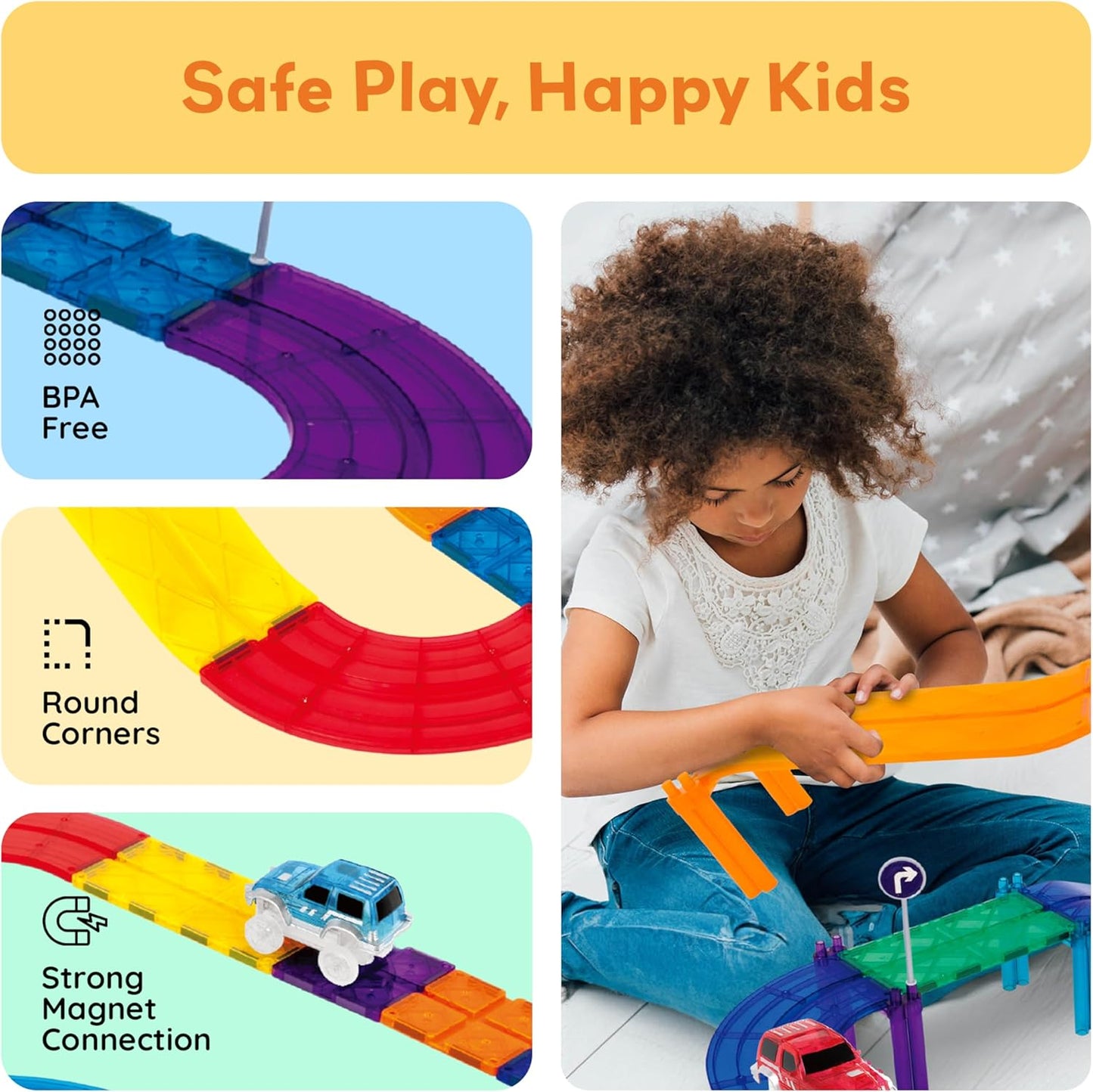 PicassoTiles 121pc Magnetic Tile Race Track Marble Run Magnet Tiles 3-in-1 Playset Car Racing Construction Set STEM Learning Early Education Building Toy Cars for School Toddlers Boys Girls Ages 3+