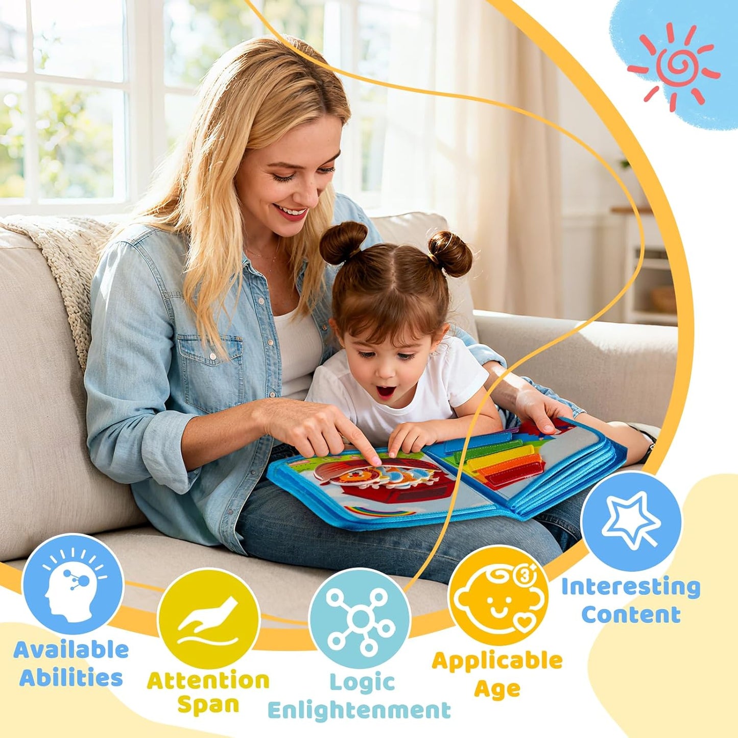 DEGIDEGI Montessori Busy Book for Toddlers, Educational Sensory Activity Book with Life Skills Training, Quiet Travel Toy for Car and Airplane, Christmas Birthday Gift (Deep Blue)