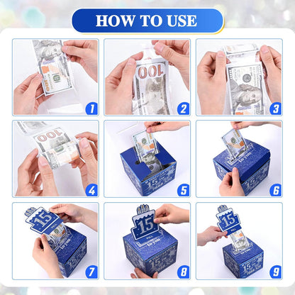10 Happy Birthday Money Box for Cash Gift, 10th Birthday Decorations for Boys and Girls, Gifts for 10 Year Old Boy, Boy Gift Ideas, Cool Things for Teen -Blue with 100PCS Bags
