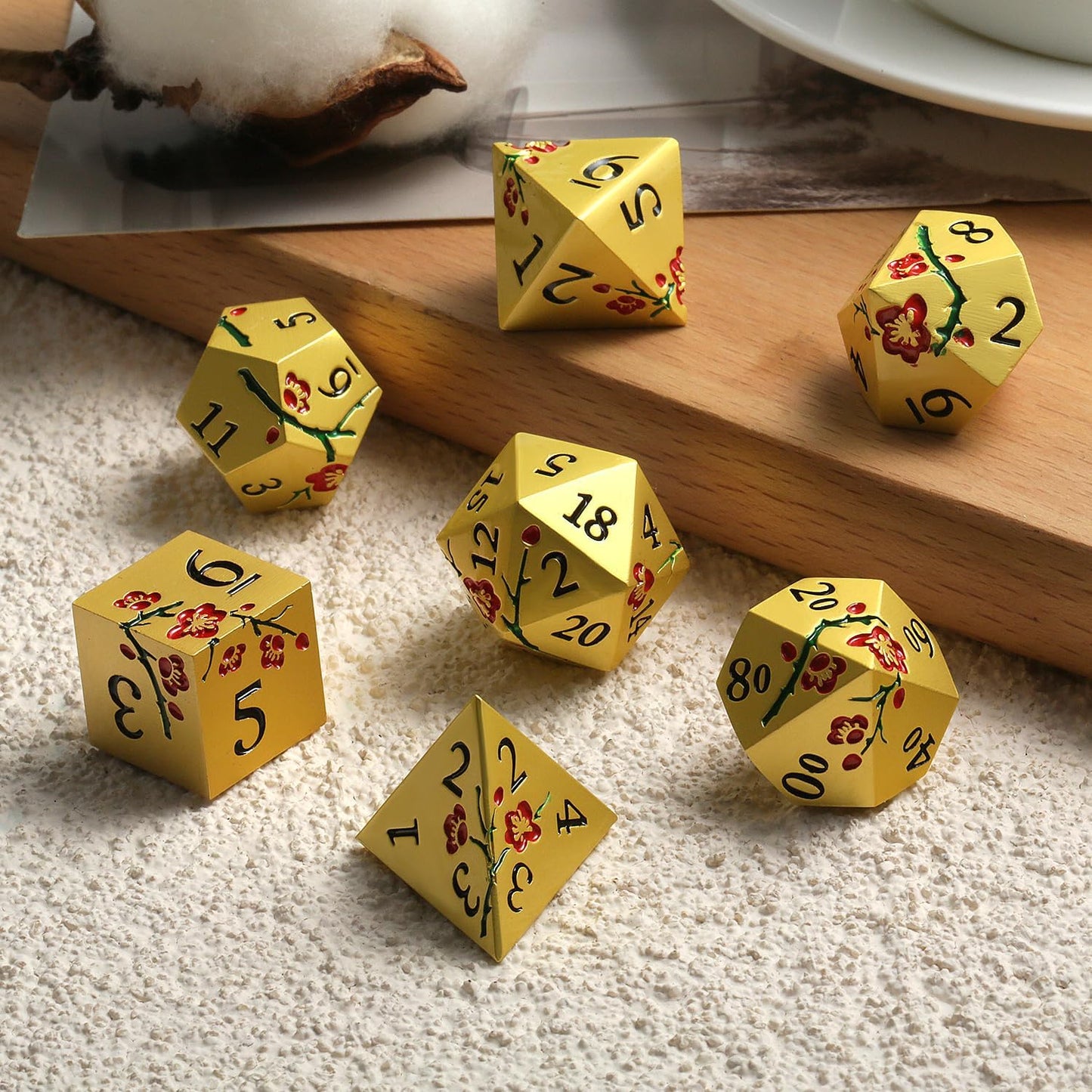 DnDnD Heavy Polyhedral Metal Dice Set with Metal Box, 7-die Shiny Blue Surface with Golden Number for RPG,Dungeons and Dragons,Pathfinder,Shadowrun,D&D,Role Palying Game and Math Teaching - Colors A