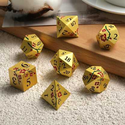 DnDnD Heavy Polyhedral Metal Dice Set with Metal Box, 7-die Shiny Blue Surface with Golden Number for RPG,Dungeons and Dragons,Pathfinder,Shadowrun,D&D,Role Palying Game and Math Teaching - Colors A