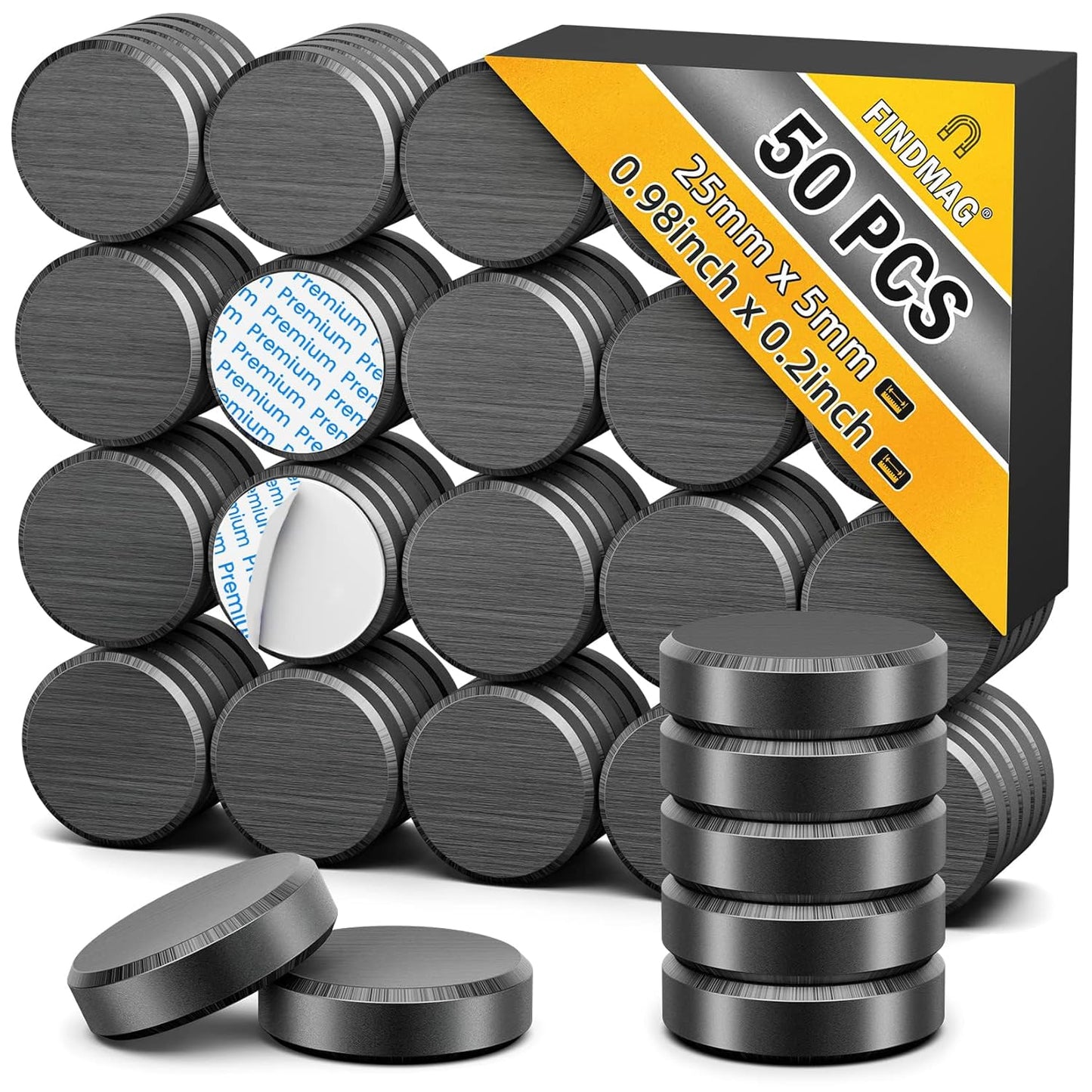 FINDMAG 20Pcs Magnets for Crafts with Adhesive Backing, Round Ferrite Craft Magnet with Adhesive Backing, Flat Ceramic Circle Magnets for STEM Classroom Experiments, Science Kits - 0.71" D X 0.12" H