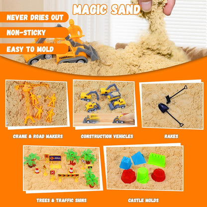 Dinosaur Sensory Bin with Lid, 2.64lbs Magic Sand, Dino Figures, Skeletons & Archaeology Tools, Sensory Sand Kit Dinosaur Toys for Kids 3 4 5 6 7+ Year Old Boy Toddler Birthday Gift Christmas