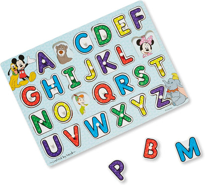 Melissa & Doug Disney Wooden Peg Puzzles Set: Letters, Numbers, and Shapes and Colors